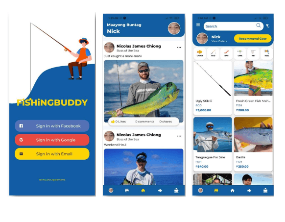 Fishing Buddy application screens